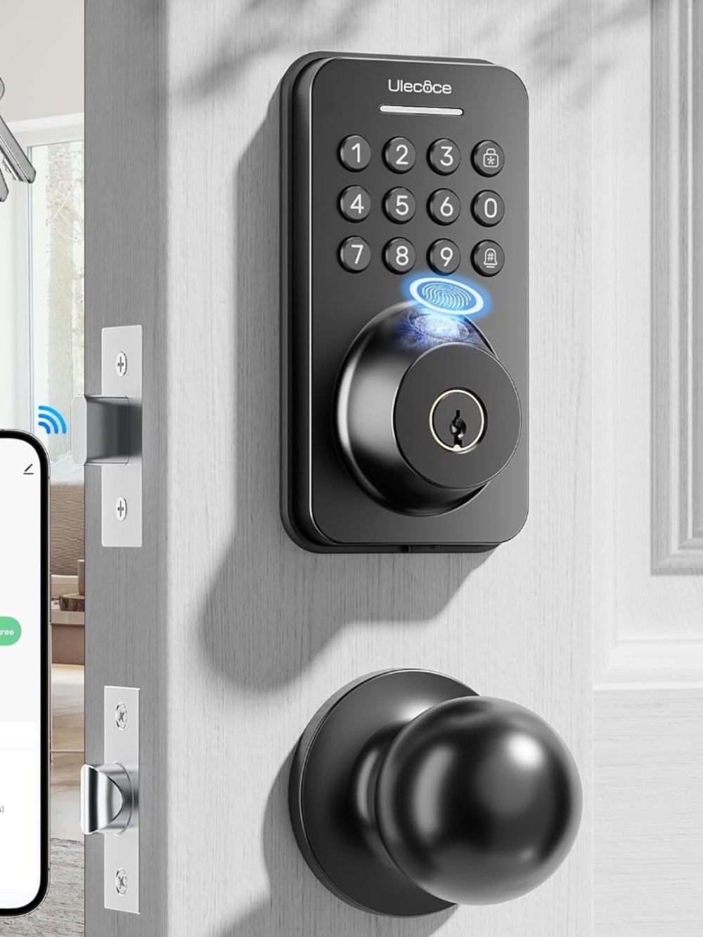 Ulecoce Keyless Entry Door Lock with Handle Set - Built-in WiFi, Fingerprint